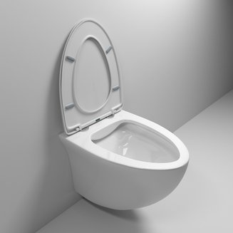 Унитаз GR-4456S (520*360*370) БЕЛЫЙ подвесной БЕЗОБОДКОВЫЙ с тонкой крышкой