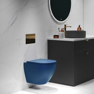 Унитаз GR-4455BLMS (485*360*375) СИНИЙ МАТОВЫЙ подвесной БЕЗОБОДКОВЫЙ с тонкой крышкой