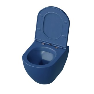 Унитаз GR-4455BLMS (485*360*375) СИНИЙ МАТОВЫЙ подвесной БЕЗОБОДКОВЫЙ с тонкой крышкой