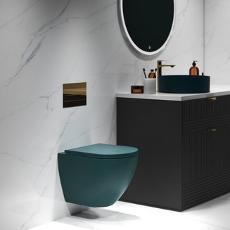 Унитаз GR-4455OLMS (485*360*375) ЗЕЛЕНЫЙ МАТОВЫЙ подвесной БЕЗОБОДКОВЫЙ с тонкой крышкой