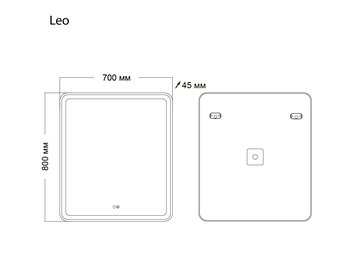 Зеркало LEO (700*800*45) LED с сенсорным выкл.,гравировкой и подогревом