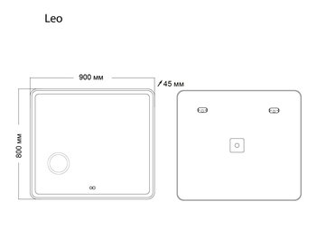 Зеркало LEO (900*800*45) LED с сенсорным выкл.,гравировкой,подогревом и увеличительным стеклом