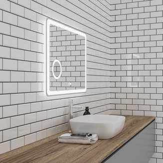 Зеркало LEO (1000*800*45) LED с сенсорным выкл.,гравировкой,подогревом и увеличительным стеклом