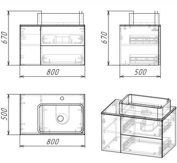 Тумба подвесная \"АЛЬБА-80 см\" с 2-я ящ. веллингтон/бриз (ум.GR-3016)