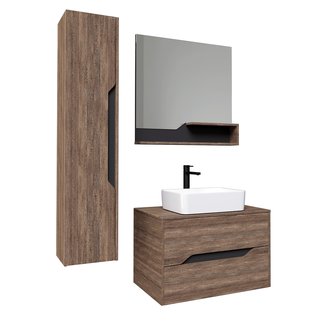 Тумба подвесная \"ЛАЙФ-80 см\" с 2-я ящ. (ум.GR-3016/GR-3020) винтаж.дер. темное/графит с органайзером