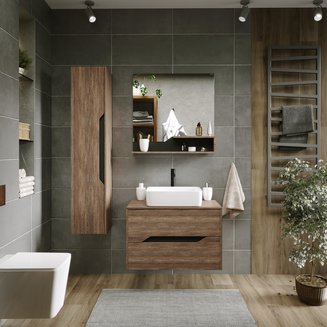 Тумба подвесная \"ЛАЙФ-80 см\" с 2-я ящ. (ум.GR-3016/GR-3020) винтаж.дер. темное/графит с органайзером