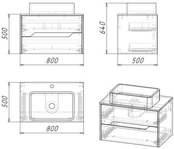 Тумба подвесная \"ЛАЙФ-80 см\" с 2-я ящ. (ум.GR-3016/GR-3020) винтаж.дер. темное/графит с органайзером