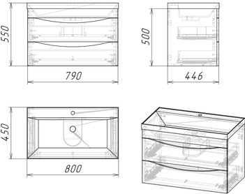 Тумба подвесная "ТАЛИС-80 см" с 2-я ящ.(ум.Classika-80) бетон пайн/серая