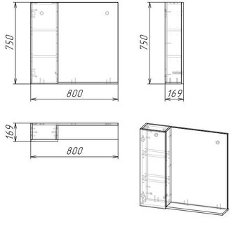 Шкаф-зеркало "АЛЬБА-80 см" Лев. веллингтон/белый
