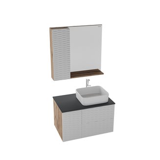 Шкаф-зеркало "АЛЬБА-80 см" Лев. веллингтон/белый