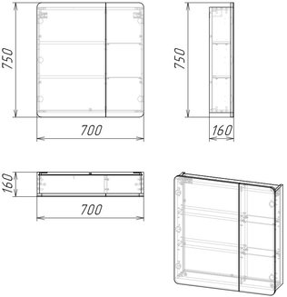 Шкаф-зеркало "ТАЛИС-70 см" Лев. бетон пайн