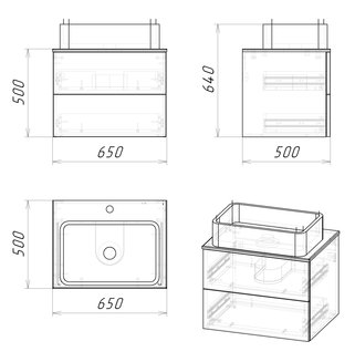 Тумба подвесная \"АЛЬБА-65 см\" с 2-я ящ. веллингтон/белая (ум.GR-3016)