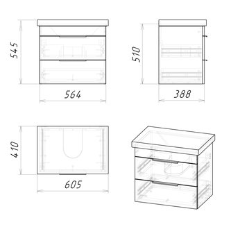 Тумба подвесная "ФОРТА-60 см" с 2-я ящ. дуб галифакс (ум.Фостер-60)
