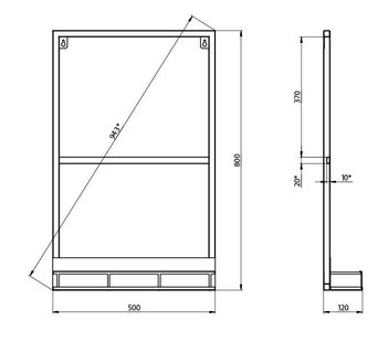 Зеркало "МЕТРИС-50 см" в раме с полочкой черное