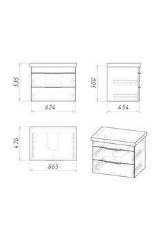 Тумба подвесная \"КРОСС-65 см\" с 2-я ящ. бетон (ум.Оскар-65)