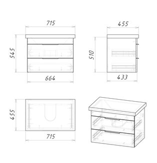 Тумба подвесная "ФОРТА-70 см" с 2-я ящ. темный дуб (ум.Фостер-70)