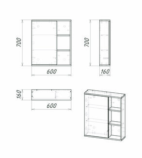 Шкаф-зеркало "ФОРТА-60 см" универсал. темный дуб
