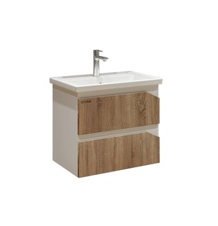 Тумба подвесная \"ИНЛАЙН-60 см\" с 2-я ящ. белая/дуб сонома (ум.Фостер-60)