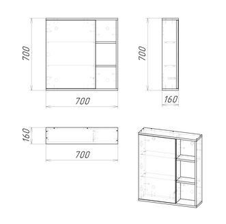 Шкаф-зеркало "ФОРТА-70 см" универсал. темный дуб