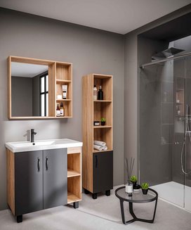 Тумба напольная "ФЛАЙ-80 см" дуб сонома/серая (ум.Фостер 80-Пр)