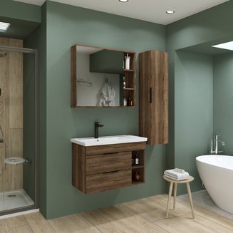 Тумба подвесная "ФОРТА-80 см" с 2-я ящ. темный дуб (ум.Фостер-80 Пр.)