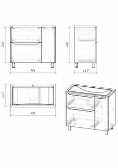Тумба напольная "АДЕЛЬ-100 см" с 2-я ящ. белая (ум. Aдель-100)