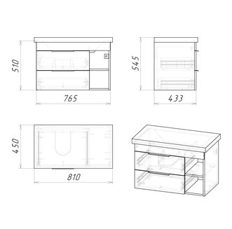 Тумба подвесная "ФОРТА-80 см" с 2-я ящ. дуб галифакс (ум.Фостер-80 Пр.)
