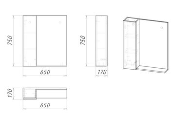 Шкаф-зеркало "АЛЬБА-65 см" Лев. веллингтон/белый