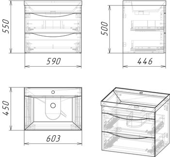 Тумба подвесная "ТАЛИС-60 см" с 2-я ящ.(ум.Classika-60) бетон пайн/серая