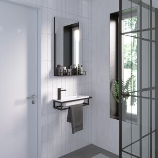 Консоль подвесная \"МЕТРИС-50 см\" черная с прав. полотенцедержателем (ум. Модуль-50)