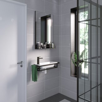 Консоль подвесная "МЕТРИС-50 см" черная с прав. и лев. полотенцедержателем (ум. Модуль-50)