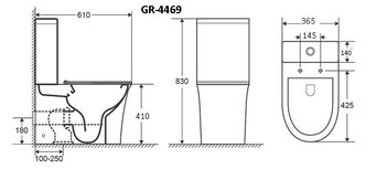 Унитаз Galaxy GR-4469S (610*365*830) напольный БЕЗОБОДКОВЫЙ с тонкой крышкой