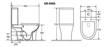 Унитаз Classic GR-4465S (650*340*790) напольный БЕЗОБОДКОВЫЙ с тонкой крышкой