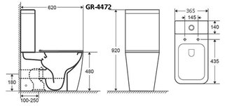 Унитаз Style GR-4472S (620*365*920) напольный БЕЗОБОДКОВЫЙ с тонкой крышкой