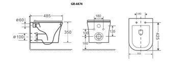 Унитаз Style GR-4474S (485*355*350) подвесной БЕЗОБОДКОВЫЙ с тонкой крышкой