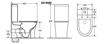 Унитаз Classic GR-4466S (620*365*820) напольный БЕЗОБОДКОВЫЙ с тонкой крышкой