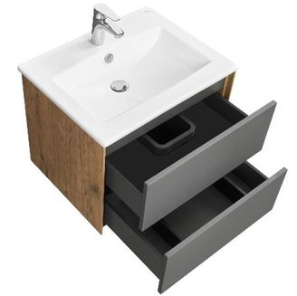 Тумба под раковину AQUATON Сохо 60 дуб веллингтон, графит софт 1A258001AJA00