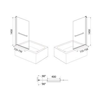 Шторка на ванну, глянцевый ал. проф., 75х145, Slide, IDDIS, SLI5CS7i90