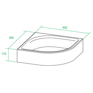 Поддон душевой, полукр. 90х90, 170мм, P29W