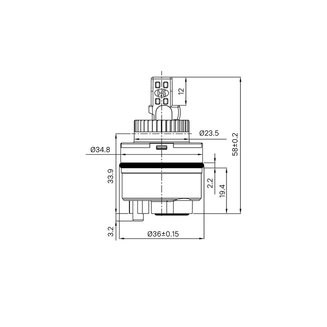 Картридж керамический для смесителя, 35 мм, без ножек, с верхним уплотнителем, IDDIS, 999C35D1SM-P