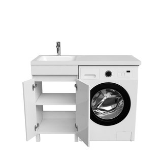 Тумба с умывальником напольная для стиральной машины с дверцами, 110 см, левая, белая, Optima Home, OPH11LDi95K