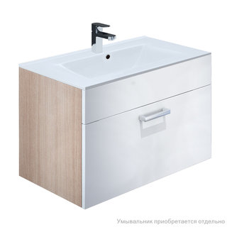 Тумба под плоский умывальник, 80 см, подвесная, белая/под дерево, Mirro, IDDIS, MIR80W2i95. Подходит умывальник 0138000i28