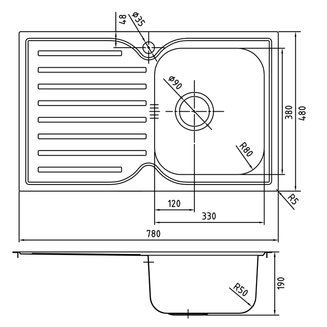 Мойка, нержавеющая сталь, шелк, чаша справа, 780*480, Strit S, IDDIS, STR78SRi77