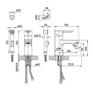 Смеситель для умывальника с гигиеническим душем, Sena, IDDIS, SENSB00i08