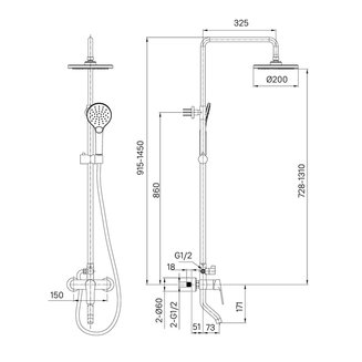 Смеситель с верхним душем, Simp, Milardo, SIMSB1FM06