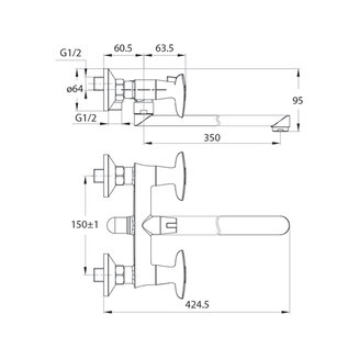 Смеситель для ванны с длинным изливом с керамическим дивертором Copter, IDDIS, COPSBL2i10WA