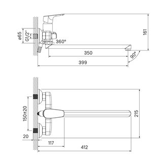 Смеситель для ванны с длинным изливом с керамическим дивертором Zodiac, IDDIS, ZODSBL2i10WA