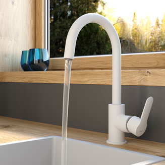 Смеситель для кухни с каналом для фильтрованной воды, белый матовый, Cuba, IDDIS, CUBWTFJi05