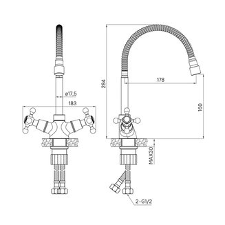 Смеситель для кухни с гибким изливом, Duplex, Milardo, DUPSB0FM05