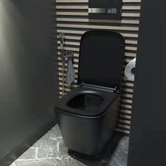 Унитаз подвесной безободковый, чёрный матовый, Bild, IDDIS, BILR2BMi25